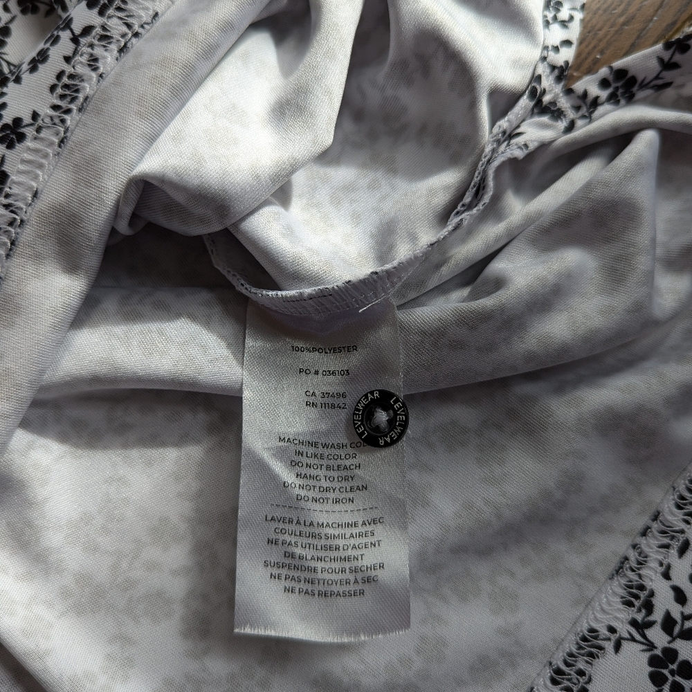 Level Wear Mens Polo Golf Shirt Floral Print Black and White Short sleeve Size L - Picture 7 of 7